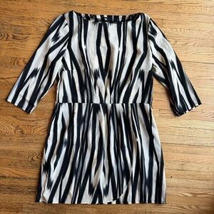 MNG Mango Faux Wrap Shirt Dress Womens Large Black Cream Office Career Modern